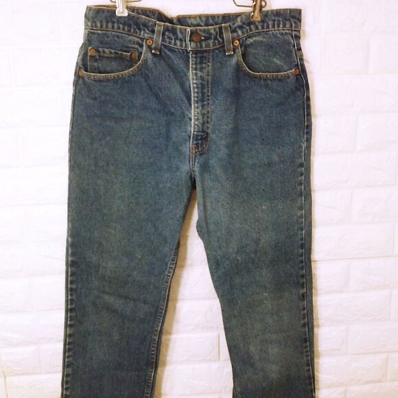Vintage 80s Levi's USA-made 517xx Bootcut Denim Jeans Lady-34x34 Fray Hem Dark - Picture 3 of 13